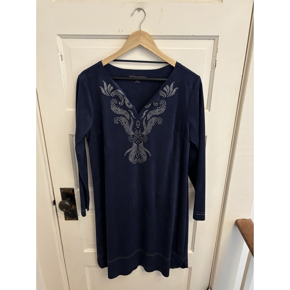 Soft Surroundings Ambrosia Tunic Dress Blue Studded Faux Suede Size Medium